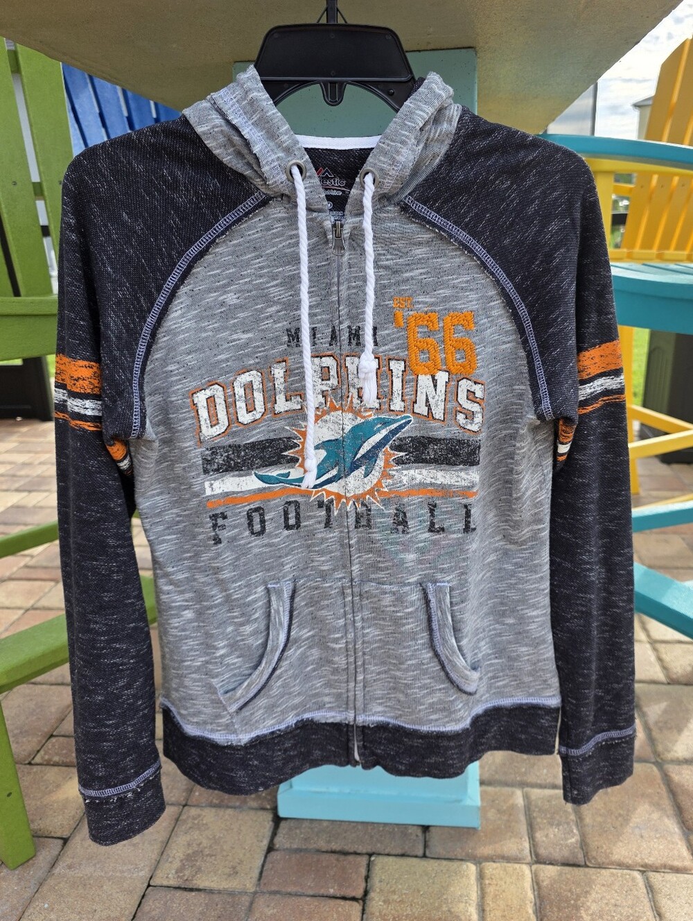 Miami Dolphins Lightweight Full Zip Black & Gray Distressed Print Hoodie